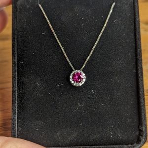 Sterling silver, lab created ruby necklace.